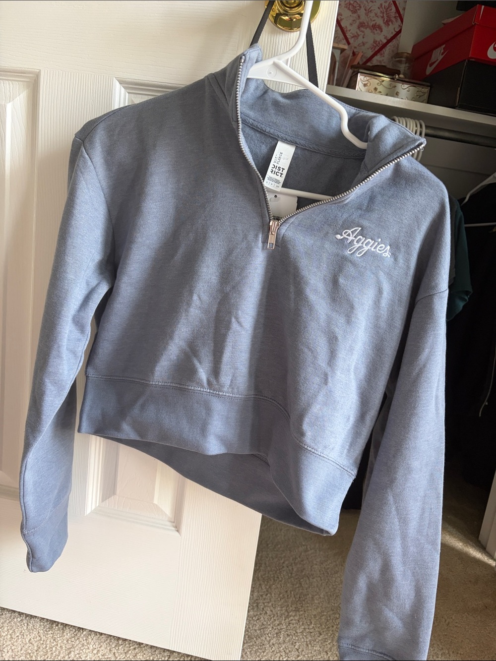 C.C. Boutique Women's Dusty Blue Aggies Half-Zip Crew